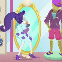 Size: 800x800 | Tagged: safe, screencap, rarity, better together, equestria girls, spring breakdown, animated, clothes, cropped, cute, feet, gif, mannequin, mirror, rarara, raribetes, reflection, sandals, tiptoe