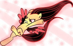 Size: 1127x708 | Tagged: safe, artist:ponita-gold-evil, fluttershy, oc, pegasus, pony, lesson zero, evil, solo