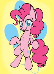 Size: 2913x4000 | Tagged: safe, artist:enzomersimpsons, pinkie pie, pony, bipedal, cutie mark background, happy, solo, tongue out