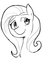 Size: 1195x1640 | Tagged: safe, artist:gintoki23, fluttershy, pegasus, pony, black and white, bust, cute, grayscale, happy, monochrome, portrait, simple background, sketch, smiling, solo, white background