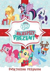 Size: 631x900 | Tagged: safe, derpibooru import, applejack, fluttershy, pinkie pie, rainbow dash, rarity, twilight sparkle, twilight sparkle (alicorn), alicorn, earth pony, pegasus, pony, unicorn, best gift ever, antlers, candy, candy cane, dvd, food, mane six, polish, snow, snowflake, wreath