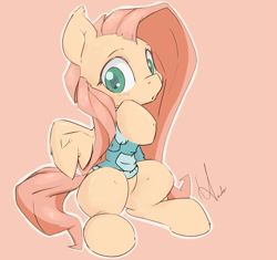 Size: 2077x1950 | Tagged: safe, artist:ando, fluttershy, pegasus, pony, clothes, cute, hoodie, looking at you, simple background, solo