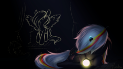 Size: 5000x2812 | Tagged: safe, artist:vincher, fluttershy, oc, oc:velvet remedy, pegasus, pony, unicorn, fallout equestria, 3d, absurd resolution, dark, female, lantern, magic, mare, memory orb, source filmmaker, spread wings