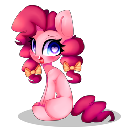 Size: 1577x1605 | Tagged: safe, artist:lnspira, pinkie pie, earth pony, pony, alternate hairstyle, blank flank, bow, drool, hair bow, heart eyes, pigtails, simple background, sitting, solo, tongue out, transparent background, twintails, wingding eyes