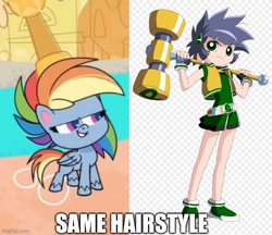 Size: 578x500 | Tagged: safe, derpibooru import, edit, edited screencap, screencap, rainbow dash, human, pegasus, pony, my little pony: pony life, best human, best pony, buttercup, buttercup (powerpuff girls), caption, comparison, cute, dashabetes, feminism, hairstyle, hero dash, image macro, imgflip, impact font, kaoru matsubara, martial arts, meme, otsuchi, powerpuff girls z, rainbow sass, text, the powerpuff girls, tomboy, vest, warriors