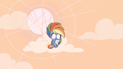 Size: 800x450 | Tagged: safe, derpibooru import, screencap, rainbow dash, pegasus, pony, my little pony: pony life, the fluttershy effect, spoiler:pony life s01e10, animated, cloud, female, gif, mare, moon, ponies with technology, smoke, solo, sun, tablet, time lapse