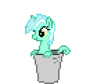 Size: 140x122 | Tagged: safe, artist:botchan-mlp, lyra heartstrings, sea pony, animated, bucket, cute, desktop ponies, female, hopping, lyrabetes, one eye closed, seapony lyra, simple background, smiling, solo, species swap, sprite, transparent background, walk cycle