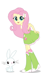 Size: 1030x1546 | Tagged: safe, angel bunny, fluttershy, equestria girls, boots, clothes, cute, hand on butt, hand on shoulder, high heel boots, looking at you, raised leg, simple background, skirt, socks, transparent background