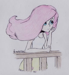 Size: 1071x1161 | Tagged: safe, artist:marta4708, fluttershy, equestria girls, clothes, skirt, solo, tanktop, traditional art