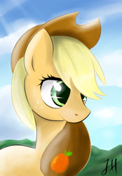 Size: 2000x2870 | Tagged: safe, artist:dashy21, applejack, earth pony, pony, applejack's hat, blonde mane, bust, female, green eyes, mare, orange coat, solo