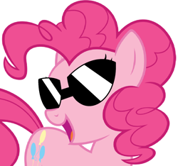 Size: 1436x1344 | Tagged: safe, artist:ra1nb0wk1tty, pinkie pie, earth pony, pony, female, mare, open mouth, solo, sunglasses