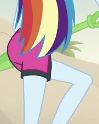 Size: 314x395 | Tagged: safe, derpibooru import, screencap, rainbow dash, better together, equestria girls, lost and found, ass, beach, butt, clothes, cropped, i watch it for the plot, legs, rainbutt dash, shovel, swimsuit