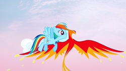 Size: 1280x720 | Tagged: safe, derpibooru exclusive, derpibooru import, edit, edited screencap, editor:katy木土, screencap, philomena, rainbow dash, pegasus, phoenix, pony, a bird in the hoof