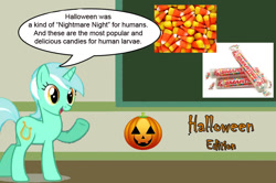 Size: 887x588 | Tagged: safe, lyra heartstrings, candy corn, chalkboard, halloween, human studies101 with lyra, meme, smarties