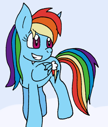 Size: 712x838 | Tagged: safe, artist:cmara, derpibooru import, rainbow dash, pegasus, pony, cloud, female, grin, mare, paint tool sai, smiling, solo