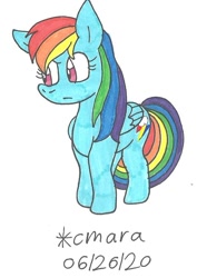 Size: 683x965 | Tagged: safe, artist:cmara, derpibooru import, rainbow dash, pegasus, pony, female, mare, solo, traditional art