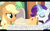 Size: 1920x1200 | Tagged: safe, screencap, applejack, rarity, earth pony, pony, unicorn, the crystalling, meme, youtube caption