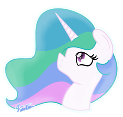 Size: 1351x1280 | Tagged: safe, artist:vaetan, princess celestia, alicorn, pony, bust, female, mare, signature, simple background, solo, transparent background