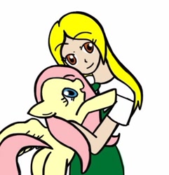 Size: 372x386 | Tagged: safe, artist:cubiejewelart, fluttershy, oc, human, pony, hug, non-mlp oc