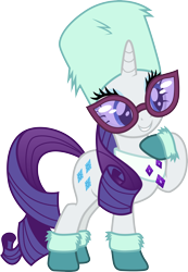 Size: 3000x4341 | Tagged: safe, artist:cloudyglow, rarity, pony, unicorn, best gift ever, .ai available, boots, female, glasses, hat, mare, outfit, shoes, simple background, smiling, solo, style, sunglasses, transparent background, vector, winter outfit