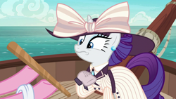 Size: 1280x720 | Tagged: safe, screencap, pinkie pie, rarity, pony, unicorn, ppov, 20th century, blouse, clothes, costume, cravat, fpgloves, raristocrat, rose dewitt bukater, stick, titanic