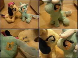 Size: 651x488 | Tagged: safe, artist:crashnebulissa, bon bon, lyra heartstrings, sweetie drops, boop, female, irl, kissing, lesbian, lyrabon, noseboop, photo, plushie, shipping