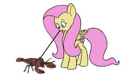 Size: 1000x621 | Tagged: safe, artist:slamjam, fluttershy, lobster, pegasus, pony, hilarious in hindsight, leash, simpsons did it, the simpsons