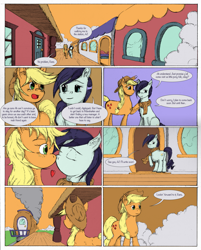 Size: 1331x1658 | Tagged: safe, artist:dreamingnoctis, applejack, coloratura, earth pony, pony, the mane attraction, alternate ending, clothes, comic, female, heart, kissing, lesbian, rara, rarajack, scarf, shipping, train, train station