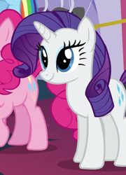 Size: 321x445 | Tagged: safe, screencap, pinkie pie, rarity, pony, unicorn, canterlot boutique, cute, smiling