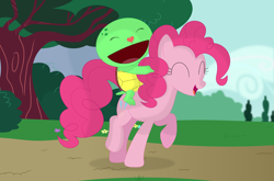 Size: 3554x2350 | Tagged: safe, artist:porygon2z, pinkie pie, oc, oc:shelldon, earth pony, pony, happy tree friends