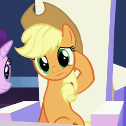 Size: 458x458 | Tagged: safe, screencap, applejack, earth pony, pony, the crystalling, animated, offscreen character, perfect loop, scratching, solo focus