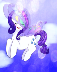 Size: 800x1000 | Tagged: safe, artist:xx-artbloqued-xx, rarity, pony, unicorn, sonic rainboom (episode), butterfly wings, eyes closed, female, flying, mare, open mouth, smiling, solo, wings