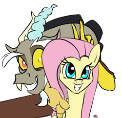 Size: 632x611 | Tagged: safe, artist:chibadeer, discord, fluttershy, pegasus, pony, simple background, smiling, transparent background