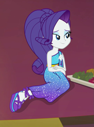 Size: 541x733 | Tagged: safe, screencap, rarity, better together, equestria girls, spring breakdown, clothes, cropped, dress, female, ponytail, shoes, smiling, solo