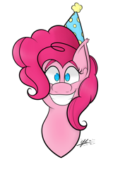 Size: 3138x4428 | Tagged: safe, artist:cosmicchrissy, pinkie pie, earth pony, pony, absurd resolution, bust, grin, hat, party hat, portrait, simple background, smiling, solo, white background