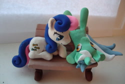 Size: 900x601 | Tagged: safe, artist:cuppae, bon bon, lyra heartstrings, sweetie drops, pony, bench, craft, irl, photo, sculpture