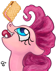 Size: 800x1009 | Tagged: safe, artist:gingerfoxy, pinkie pie, earth pony, pony, balancing, food, ice cream, ice cream sandwich, ponies balancing stuff on their nose, simple background, solo, tongue out, transparent background, treat on nose