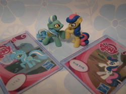 Size: 3648x2736 | Tagged: safe, artist:thelovecat, bon bon, lyra heartstrings, sweetie drops, pony, collector card, custom, irl, photo, toy