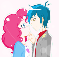 Size: 950x923 | Tagged: safe, artist:biscuitloveskitty, pinkie pie, thunderbass, equestria girls, art trade, blushing, couple, crack shipping, male, pinkiebass, shipping, straight