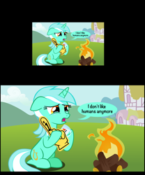 Size: 1000x1200 | Tagged: safe, lyra heartstrings, pony, unicorn, female, forced meme, green coat, horn, mare, meme, two toned mane