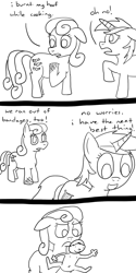 Size: 680x1360 | Tagged: artist needed, safe, bon bon, lyra heartstrings, sweetie drops, black and white, comic, grayscale, humanized, lineart, monochrome, plothole plush lyra