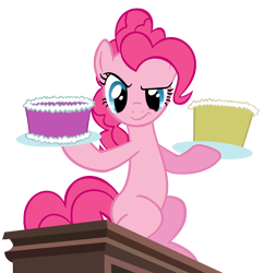 Size: 1866x1928 | Tagged: safe, artist:rayne-feather, pinkie pie, earth pony, pony, secret of my excess, cake, food, hoof hold, raised eyebrow, simple background, solo, transparent background, vector