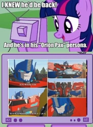 Size: 563x771 | Tagged: safe, derpibooru import, twilight sparkle, exploitable meme, japanese subtitles, meme, obligatory pony, optimus prime, orion pax, transformers, transformers prime sequel, transformers robots in disguise (2015), tv meme