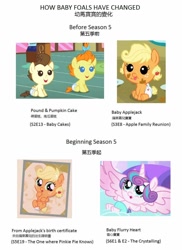 Size: 904x1244 | Tagged: safe, screencap, applejack, pound cake, princess flurry heart, pumpkin cake, earth pony, pony, the crystalling, baby ponies, babyjack, chinese, foal