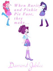 Size: 892x1194 | Tagged: safe, artist:animeponynintendo, pinkie pie, rarity, equestria girls, boots, bracelet, clothes, fusion, high heel boots, high heels, jewelry, skirt, tights