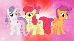 Size: 5360x3008 | Tagged: safe, artist:andoanimalia, derpibooru import, apple bloom, scootaloo, sweetie belle, earth pony, pegasus, pony, unicorn, growing up is hard to do, cutie mark, goldie delicious' scarf, looking at you, older, older apple bloom, older cmc, older scootaloo, older sweetie belle, the cmc's cutie marks, wallpaper