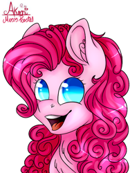 Size: 600x800 | Tagged: safe, artist:misspastelzinha, artist:princesscrystal36, pinkie pie, earth pony, pony, bust, portrait, simple background, smiling, solo, white background