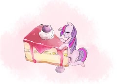 Size: 716x494 | Tagged: safe, artist:kuyo-ko, derpibooru import, twilight sparkle, blank flank, cake, incorrect leg anatomy, pixiv, solo