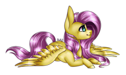 Size: 600x356 | Tagged: safe, artist:blitsazalisdash, artist:xxmissteaxx, fluttershy, pegasus, pony, prone, simple background, solo, transparent background