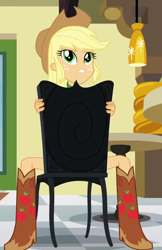 Size: 420x650 | Tagged: safe, screencap, applejack, equestria girls, cropped, out of context, solo, spread legs, spreading